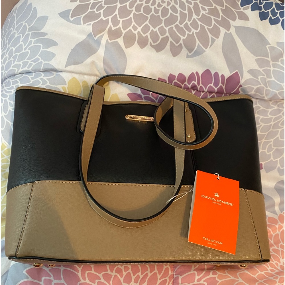 David Jones black and tan satchel